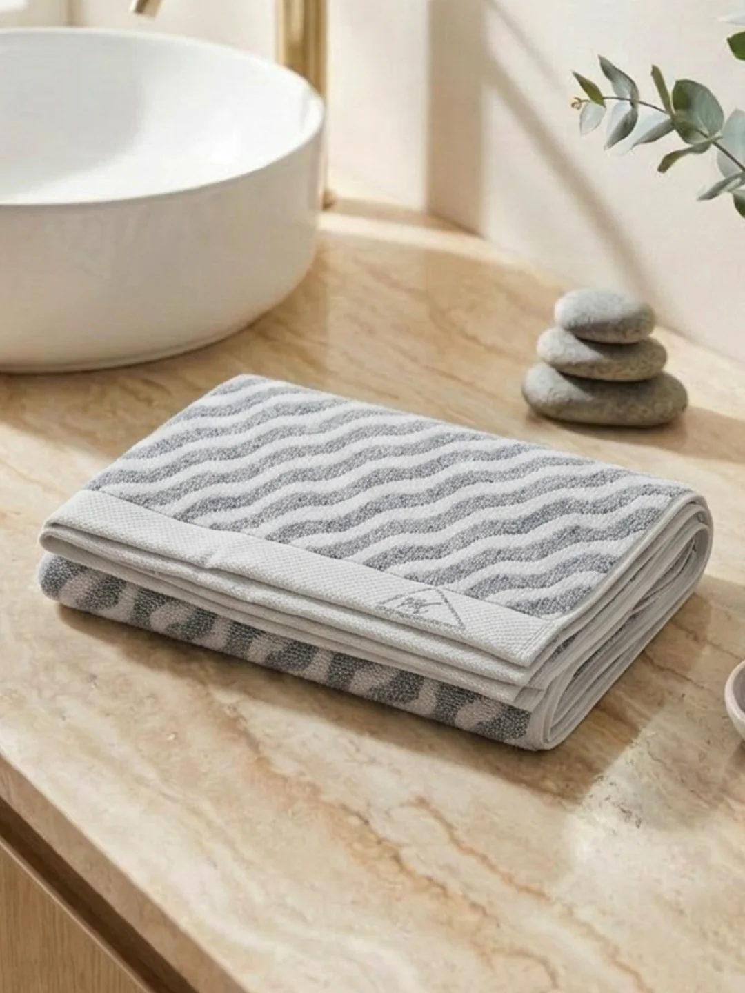Premium Navy Blue & White Pure Cotton Self Design 500 GSM Bath Towel 1 Piece (Green Weave Collection) - Image 2