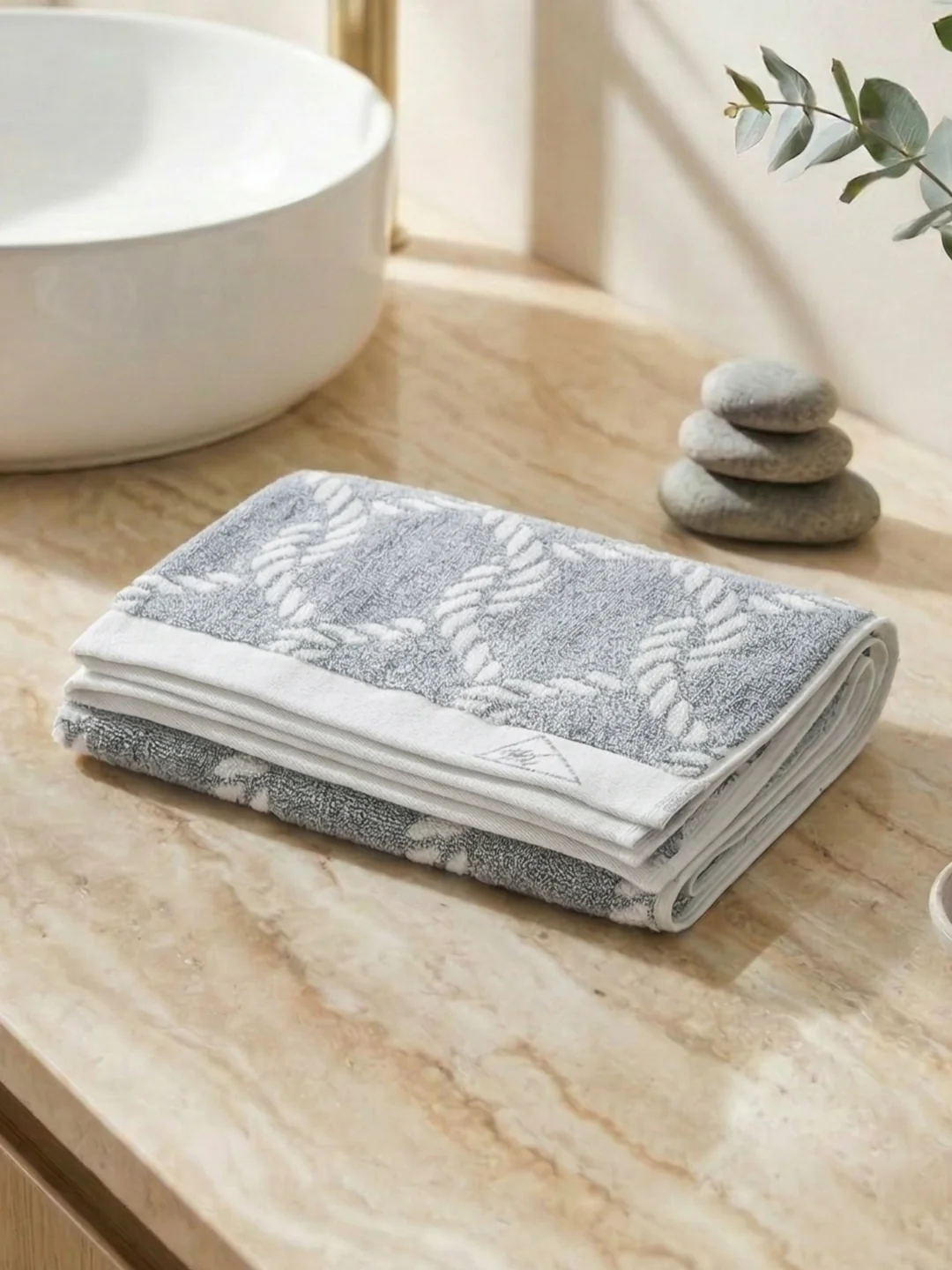 Premium Navy Blue & White Pure Cotton Self Design 500 GSM Bath Towel 1 Piece (Green Weave Collection) - Image 2