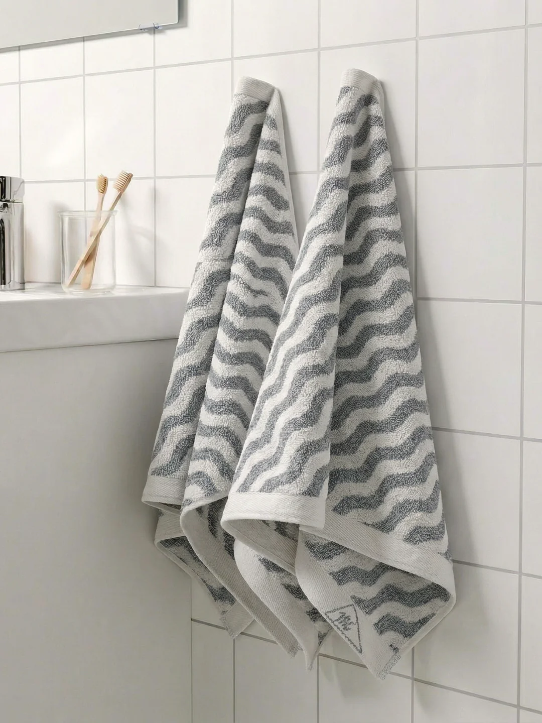Premium Navy Blue & White Pure Cotton Self Design 500 GSM Hand Towel 2 Pc Set (Green Weave Collection)