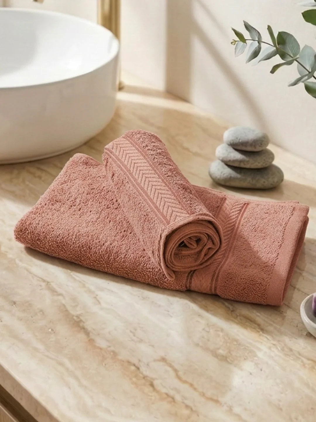 Premium Peach 100% Cotton Solid 525 GSM Hand Towel Amber 2 Pc Set Pvc Pack - Image 2