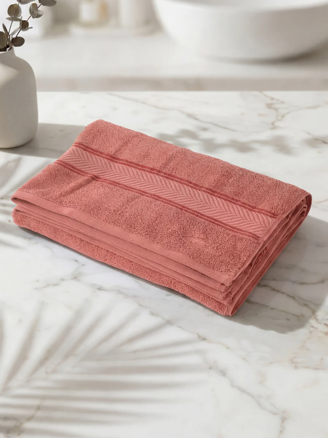Premium Peach Pink 100% Cotton Solid 525 GSM Bath Towel Amber 1 Pc Pvc Pack