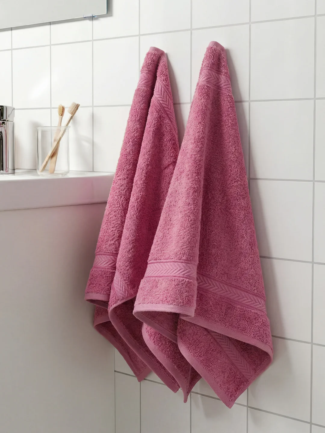 Premium Prism Pink 100% Cotton Solid 525 GSM Hand Towel Amber 2 Pc Set Pvc Pack