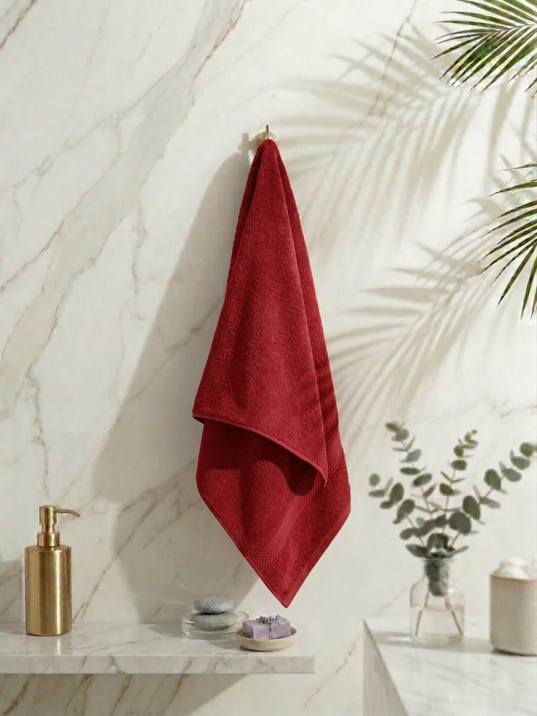 Premium Red 100% Cotton Solid 525 GSM Bath Towel Amber 1 Pc Pvc Pack - Image 2