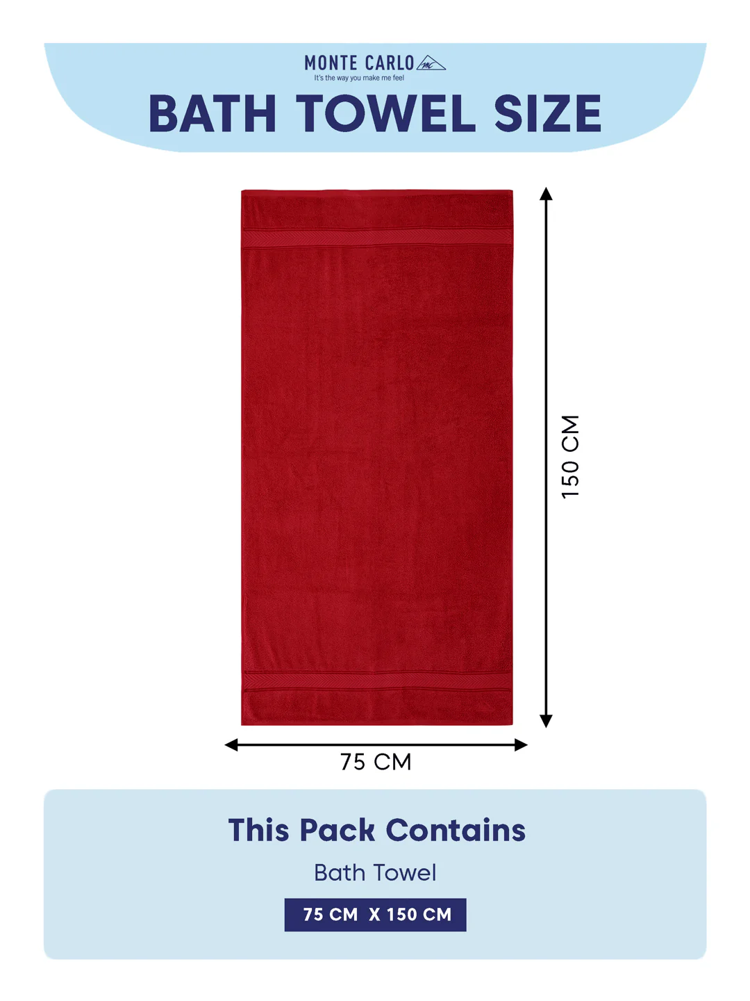 Premium Red 100% Cotton Solid 525 GSM Bath Towel Amber 1 Pc Pvc Pack - Image 8