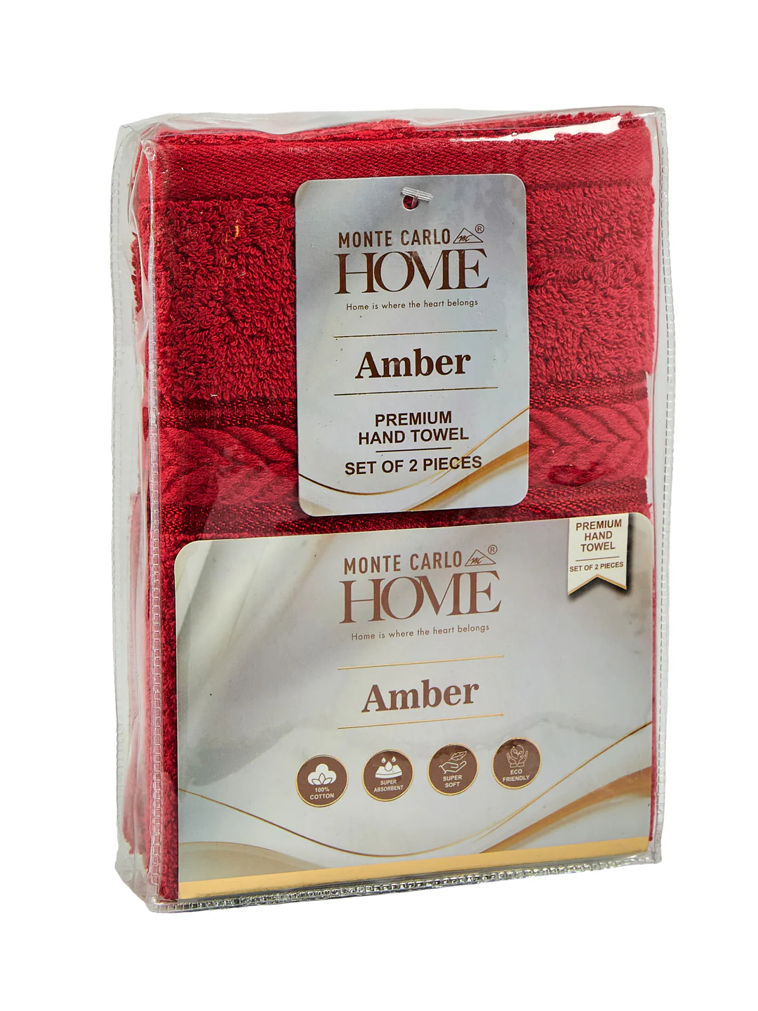 Premium Red 100% Cotton Solid 525 GSM Hand Towel Amber 2 Pc Set Pvc Pack - Image 11