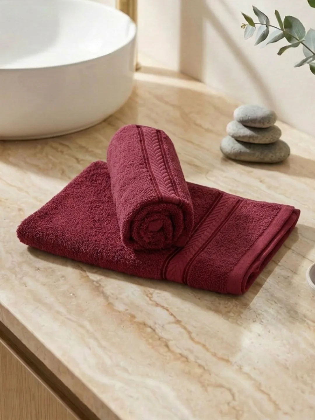 Premium Red 100% Cotton Solid 525 GSM Hand Towel Amber 2 Pc Set Pvc Pack - Image 2