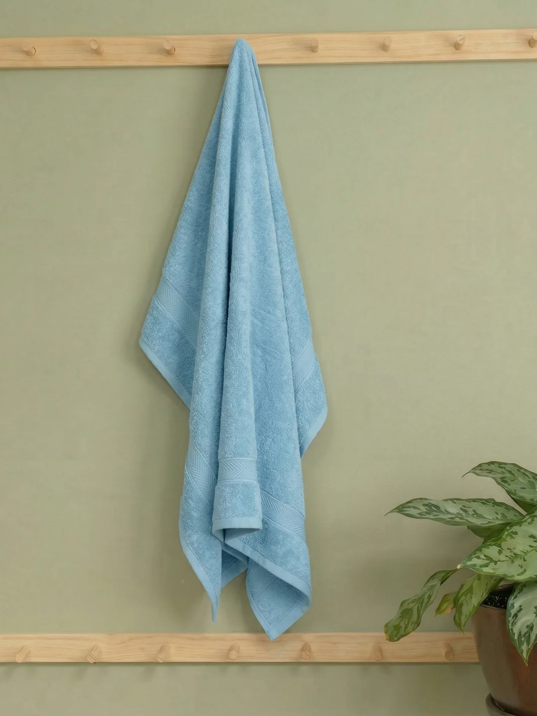 Premium Sky Blue 100% Cotton Solid 525 GSM Bath Towel Amber 1 Pc Pvc Pack - Image 2