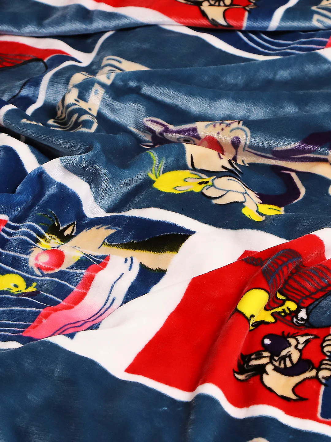 Tweety Bird Printed Plush Cartoon Network Blue Baby Blanket - Image 2