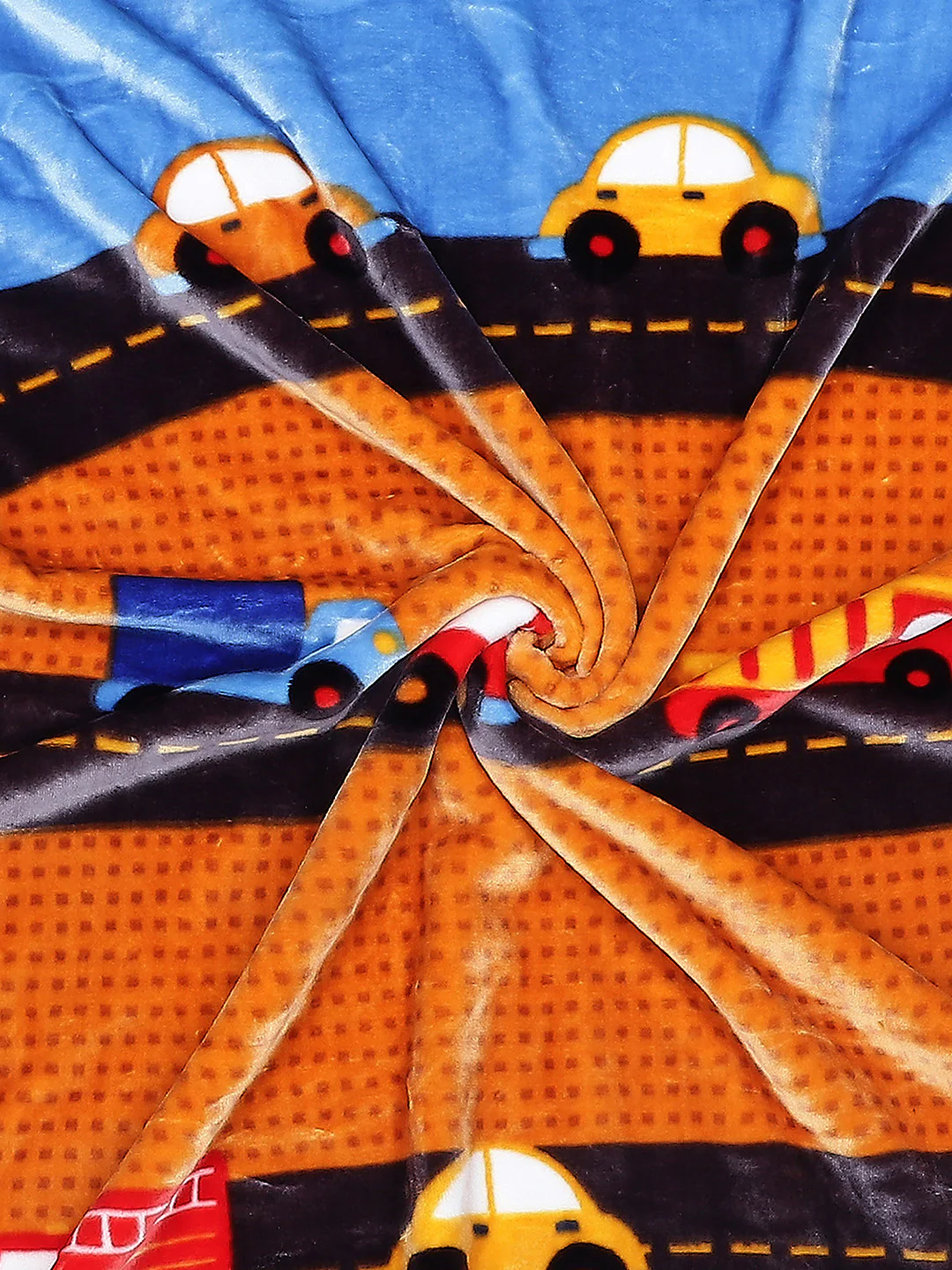 Cartoon Cars Printed Plush Orange Baby Blanket - Image 5