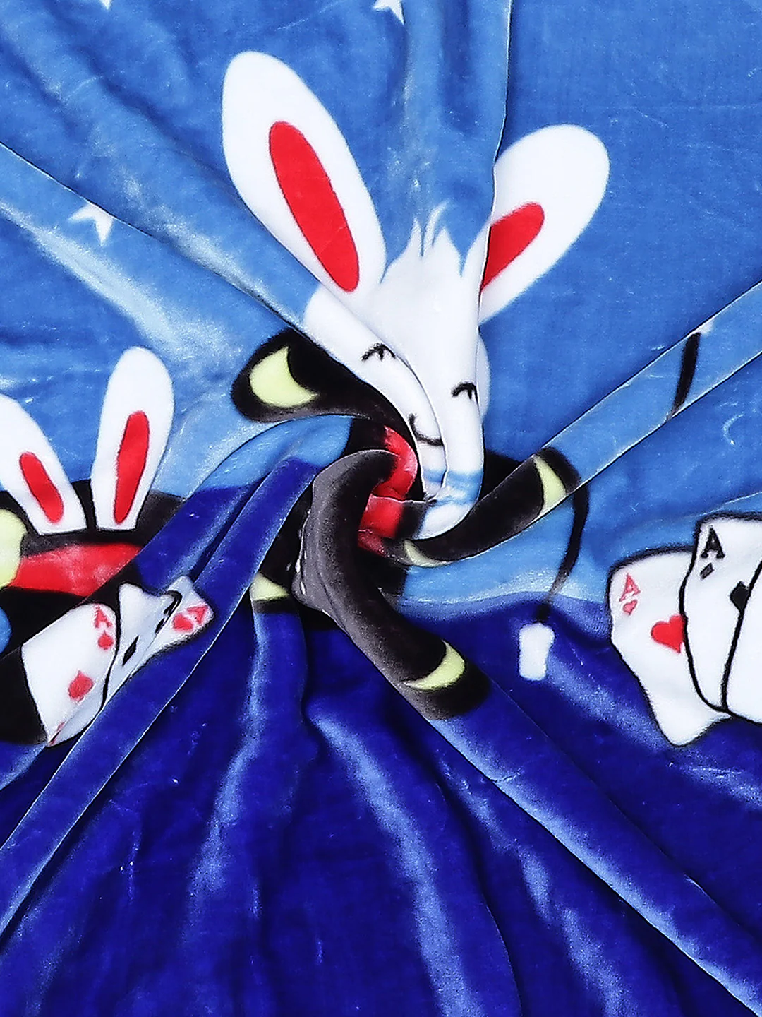 Cartoon Rabbit Printed Plush Blue Baby Blanket - Image 5