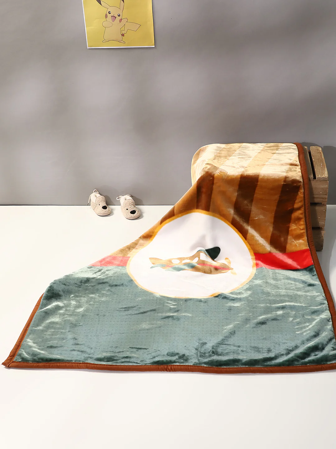 Cartoon Plane Plush Green and Brown Baby Blanket - Image 2