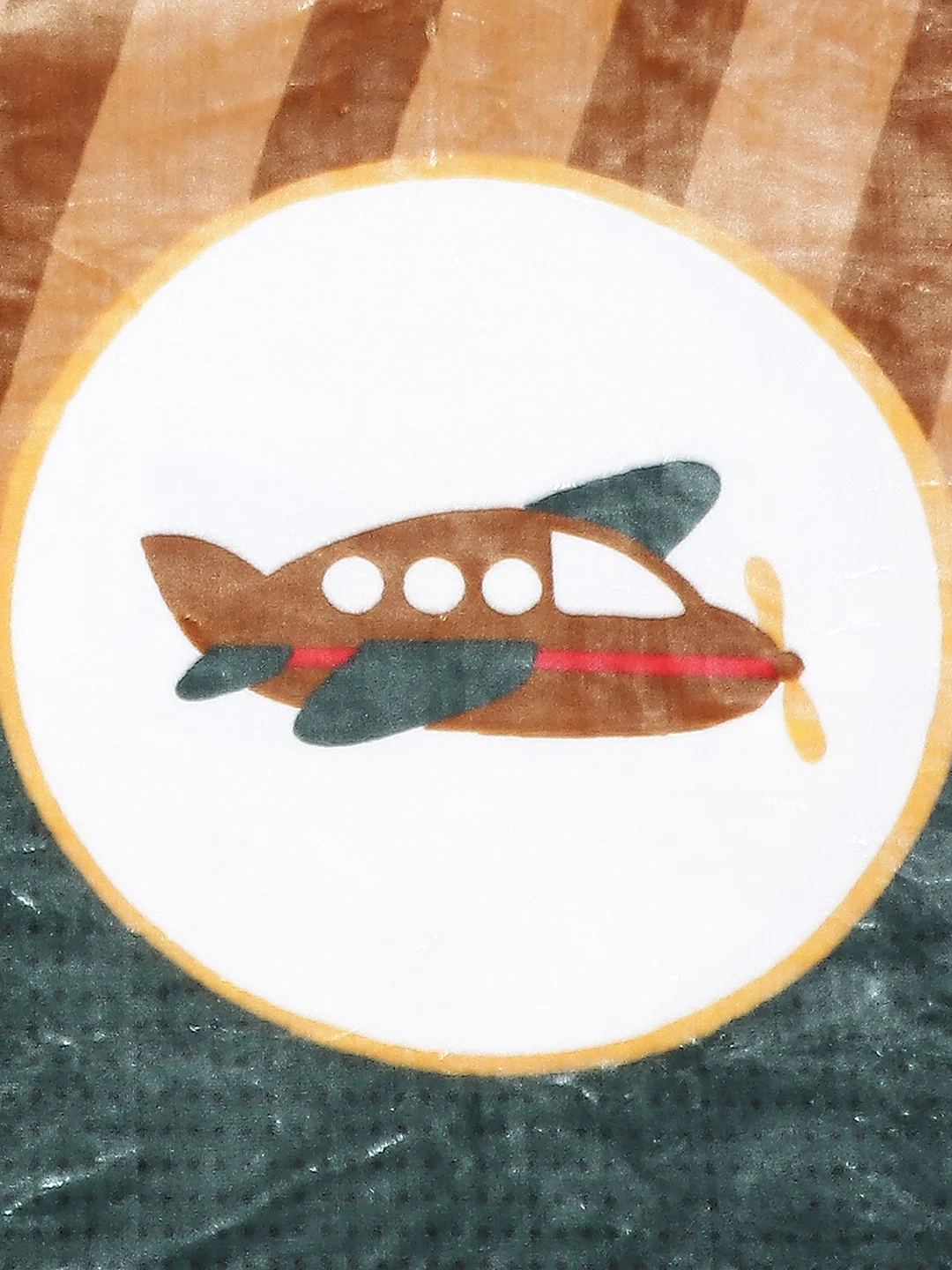 Cartoon Plane Plush Green and Brown Baby Blanket - Image 4