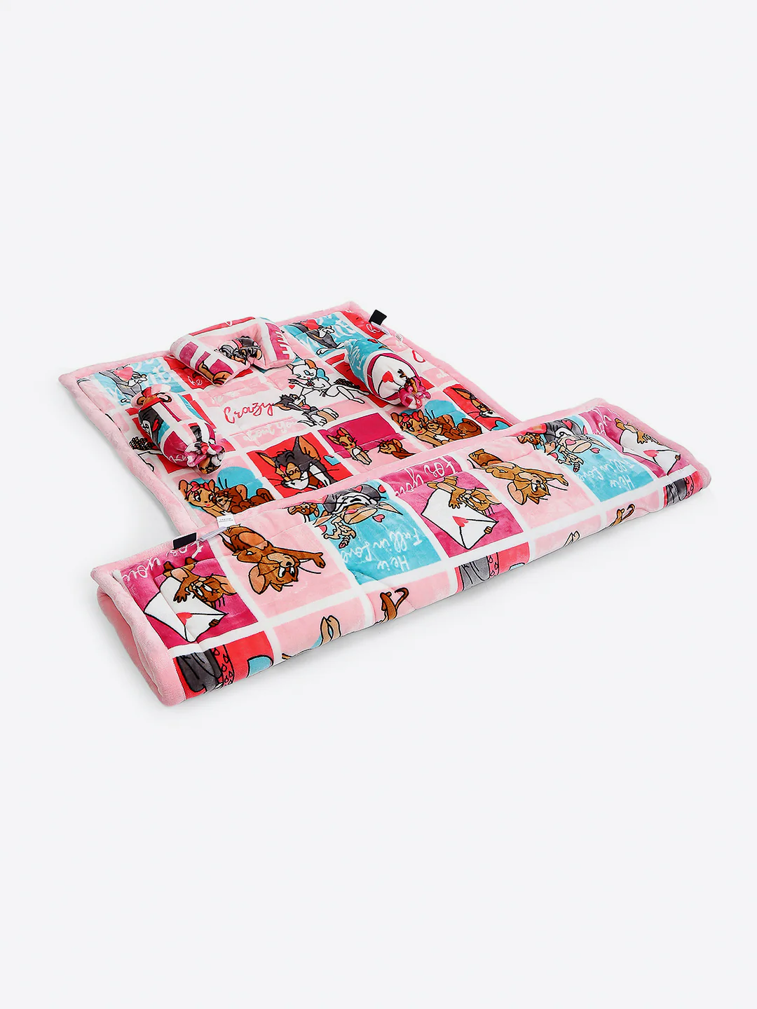 Tom and Jerry Print Velvety Soft Pink Baby Blanket Set with Matching Comforter, Bedsheet, Neck Pillow, and Bolsters - Image 2