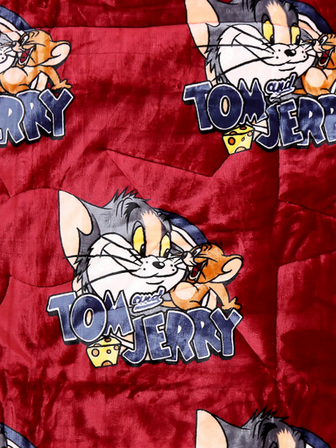 Tom and Jerry Print Velvety Red Baby Blanket Set with Matching Comforter, Bedsheet, Neck Pillow, and Bolsters - Image 6