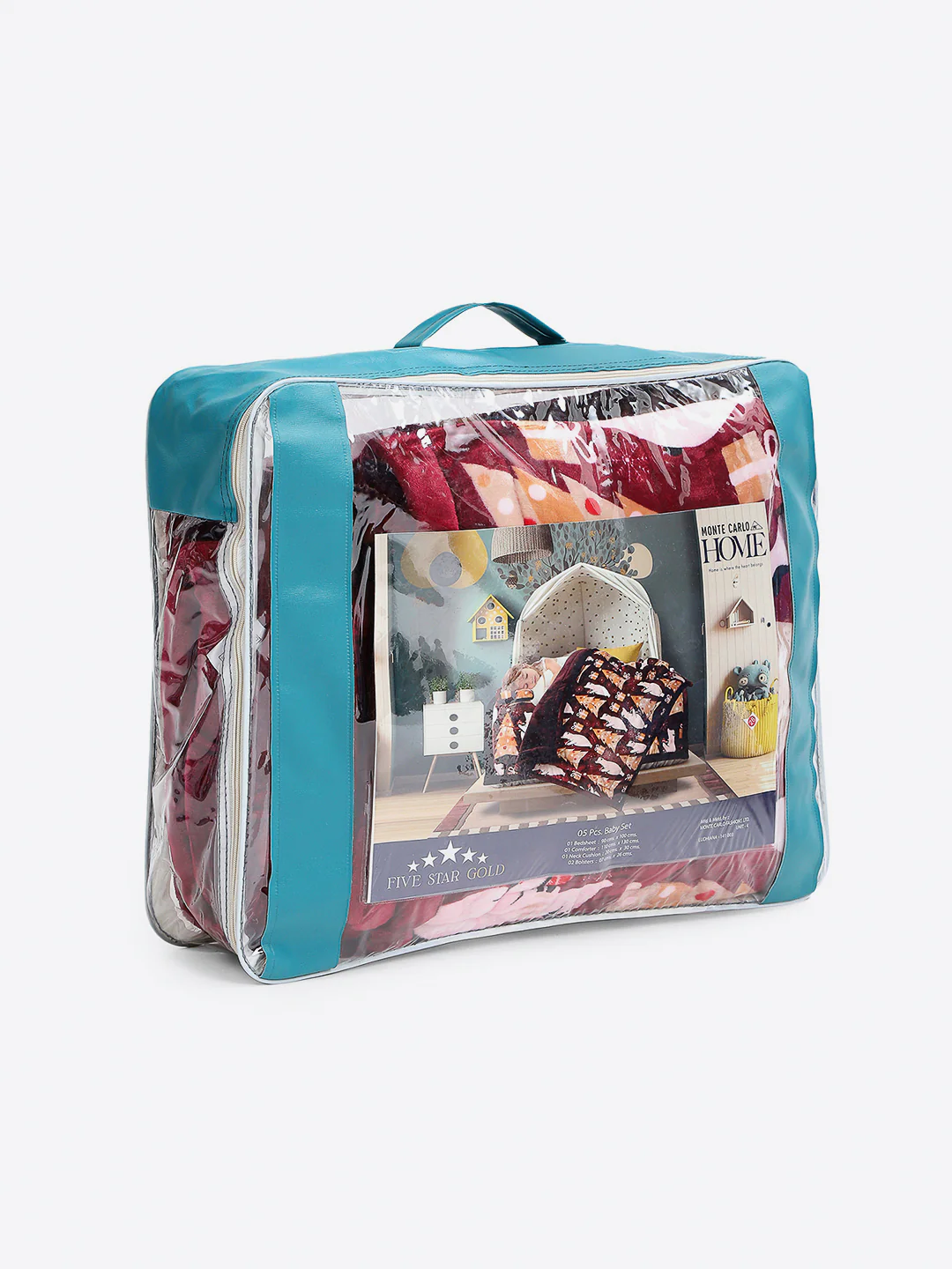 Printed Baby Blanket 3 Ply, 1609 GSM 5Pcs Set (1 Baby Comforter, 1 Bedsheet, 1 Neck Pillow & 2 Bolster) - Image 8