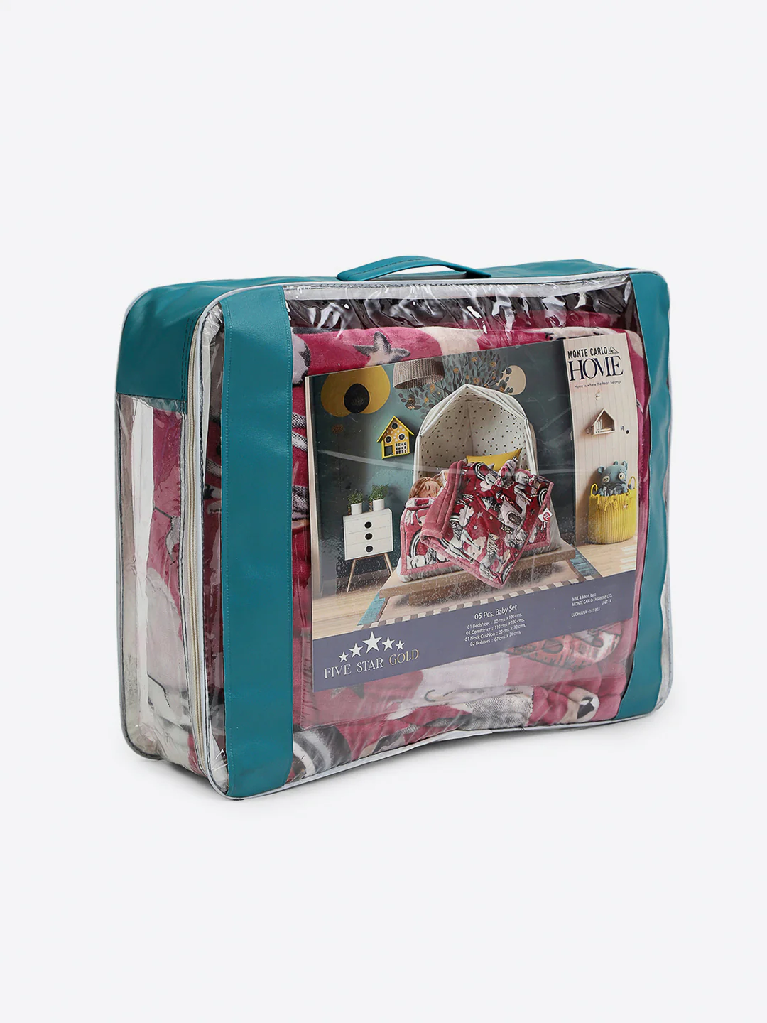 Cartoon Print Cozy Red Baby Blanket Set with Matching Comforter, Bedsheet, Neck Pillow, and Bolsters - Image 8