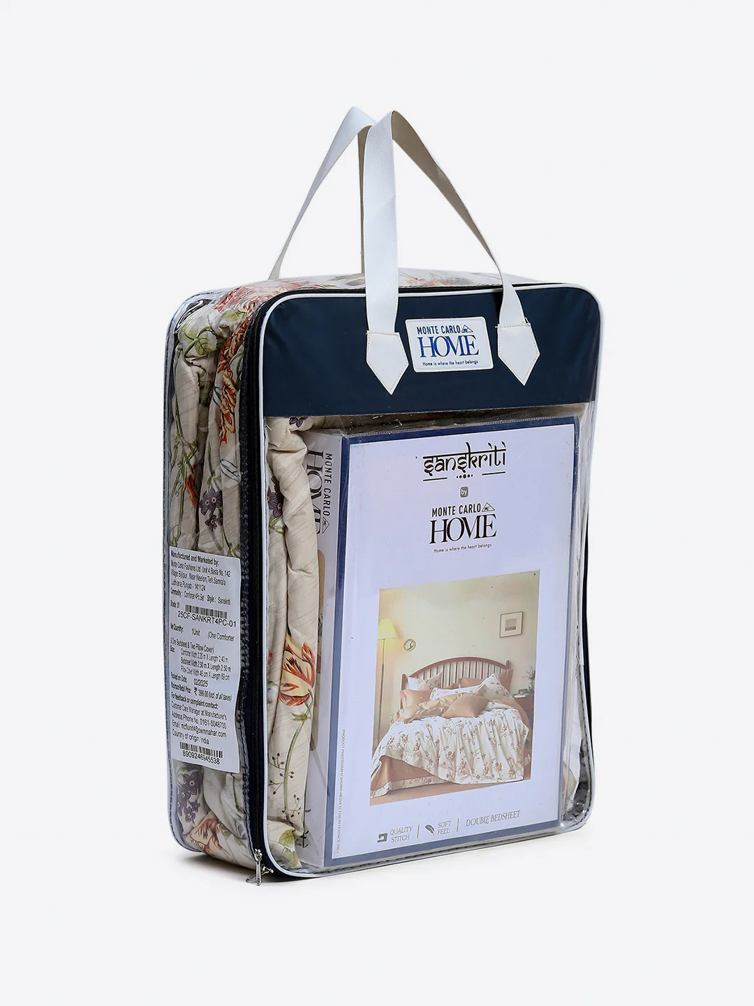 Printed Double Bed 130 GSM 4 Pc Bedding Set (1 Bedsheet, 1 AC Comforter & 2 Pillow Cover) - Image 14