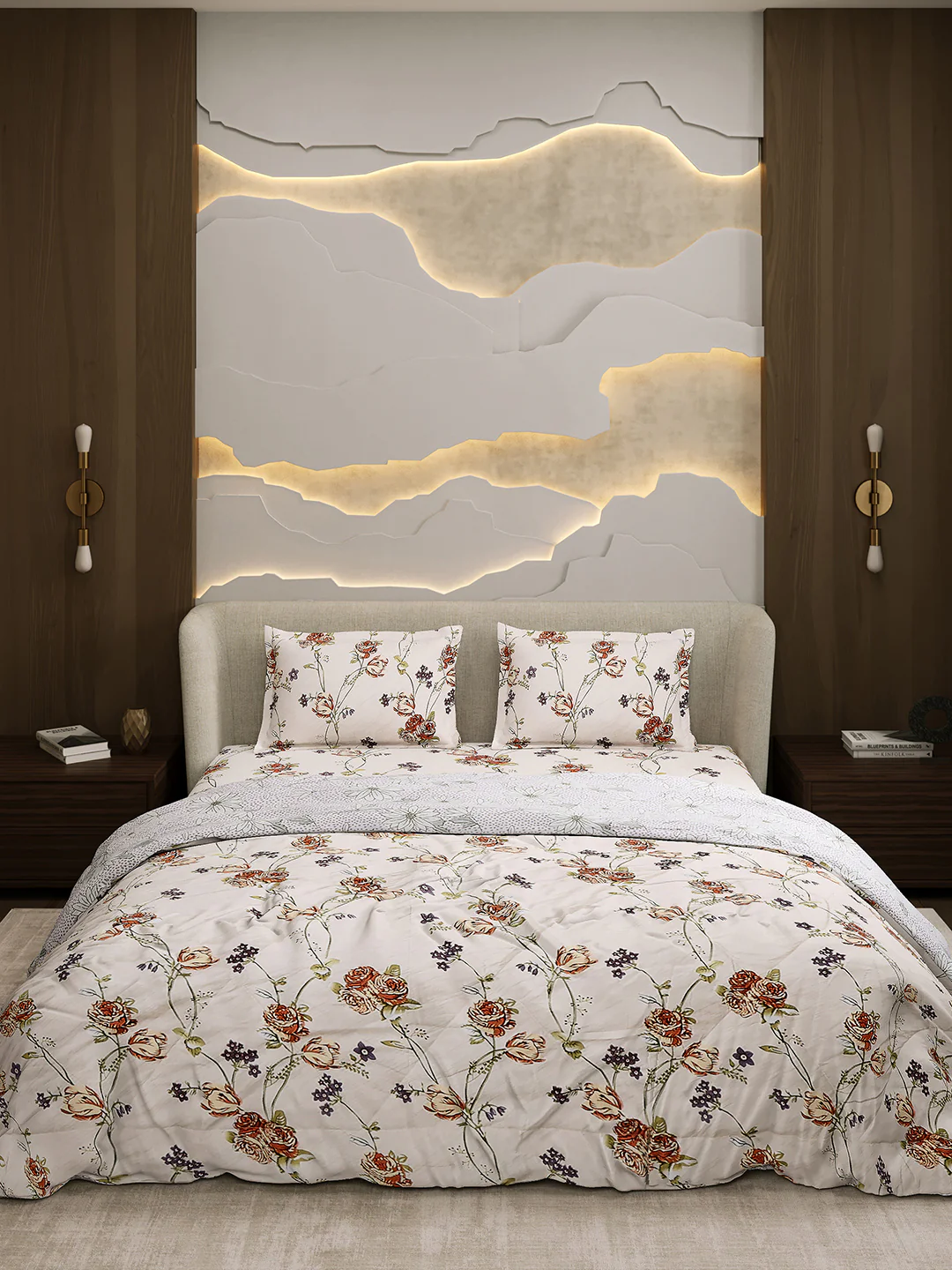 Printed Double Bed 130 GSM 4 Pc Bedding Set (1 Bedsheet, 1 AC Comforter & 2 Pillow Cover) - Image 2