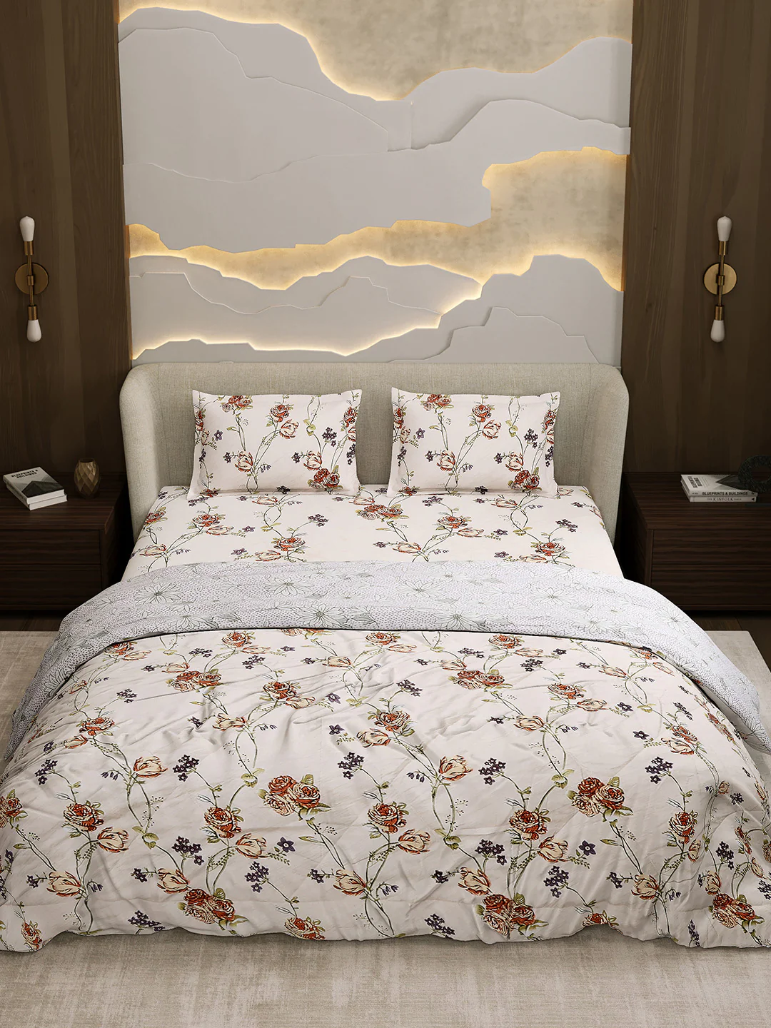Printed Double Bed 130 GSM 4 Pc Bedding Set (1 Bedsheet, 1 AC Comforter & 2 Pillow Cover) - Image 3
