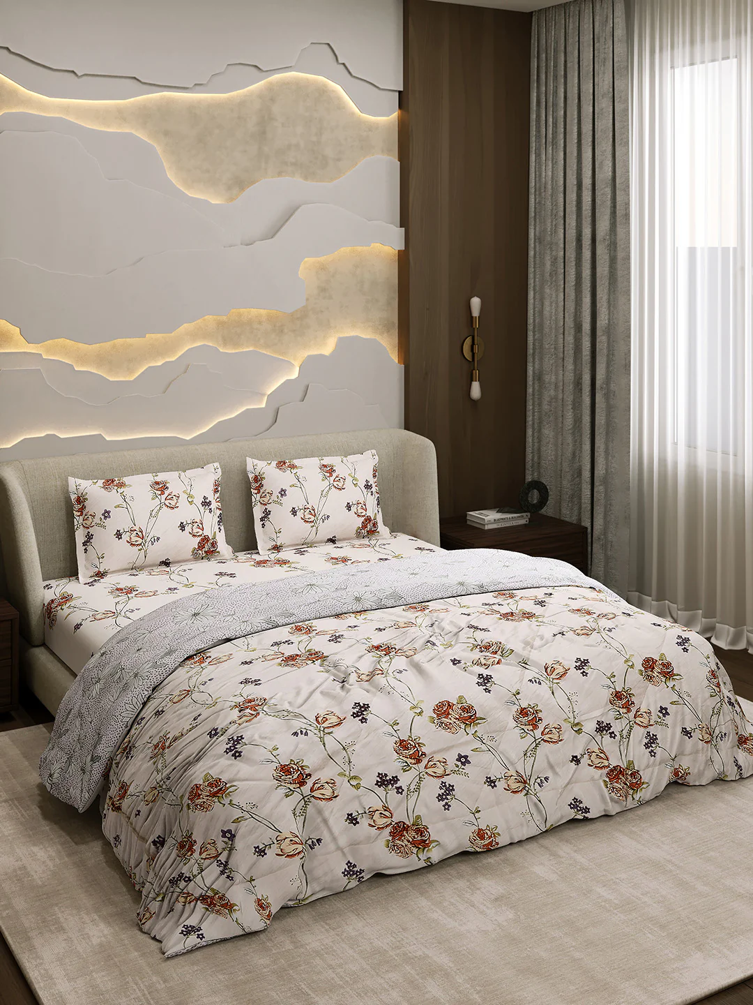 Printed Double Bed 130 GSM 4 Pc Bedding Set (1 Bedsheet, 1 AC Comforter & 2 Pillow Cover) - Image 4