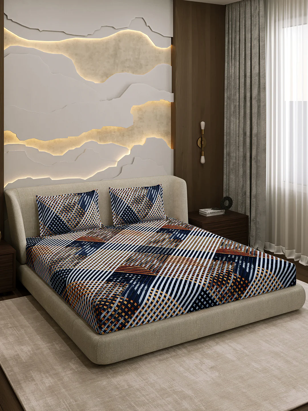 Printed Double Bed 130 GSM 4 Pc Bedding Set (1 Bedsheet, 1 AC Comforter & 2 Pillow Cover) - Image 7