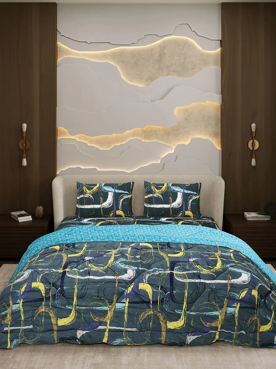 Printed Double Bed 130 GSM 4 Pc Bedding Set (1 Bedsheet, 1 AC Comforter & 2 Pillow Cover) - Image 2