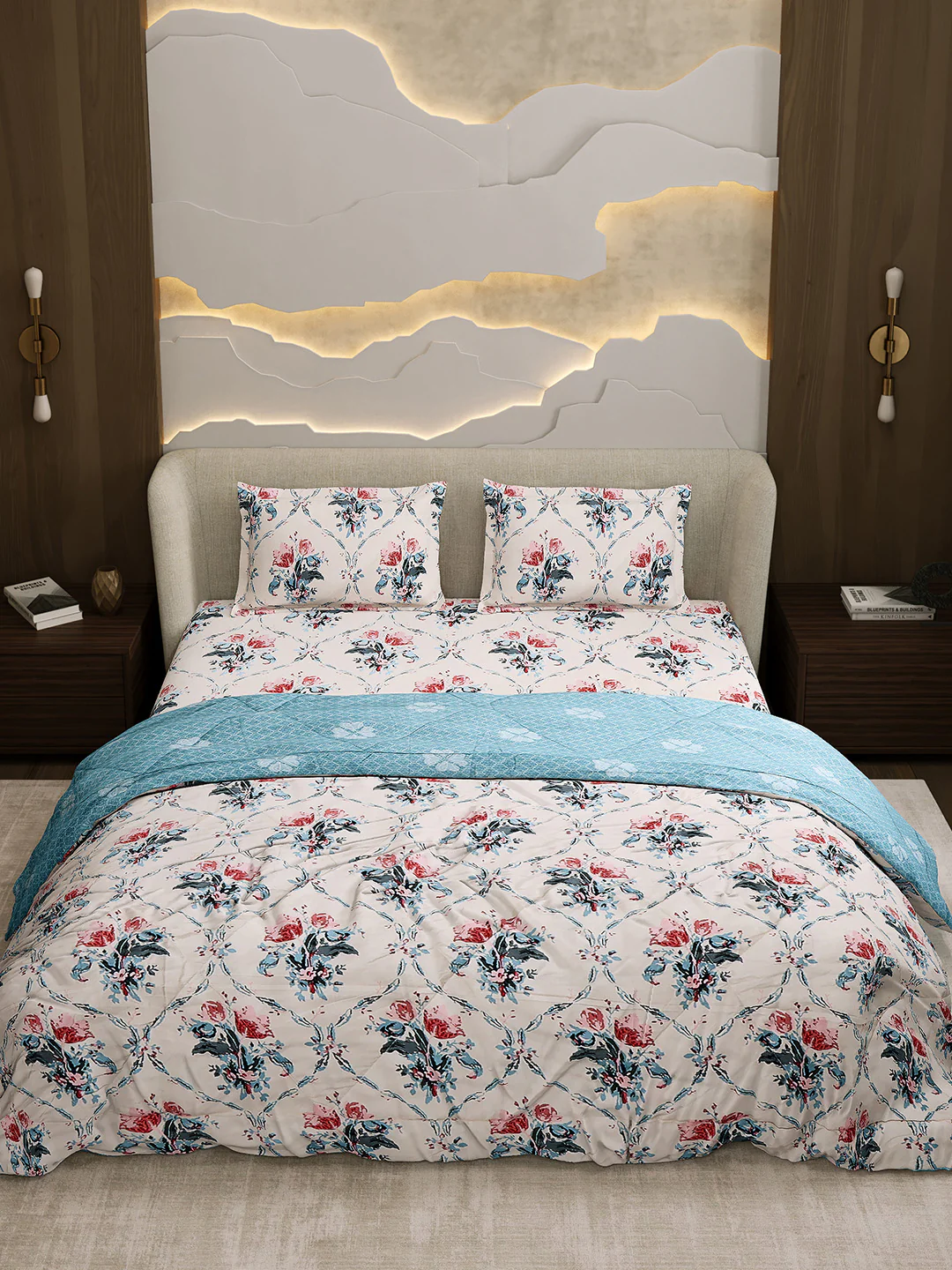 Printed Double Bed 130 GSM 4 Pc Bedding Set (1 Bedsheet, 1 AC Comforter & 2 Pillow Cover) - Image 3