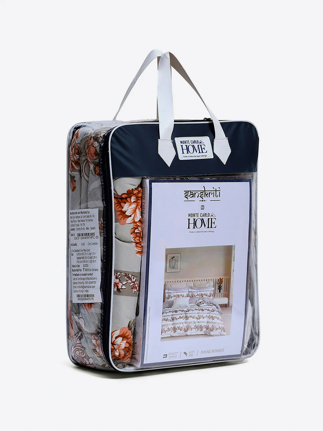 Printed Double Bed 130 GSM 4 Pc Bedding Set (1 Bedsheet, 1 AC Comforter & 2 Pillow Cover) - Image 14
