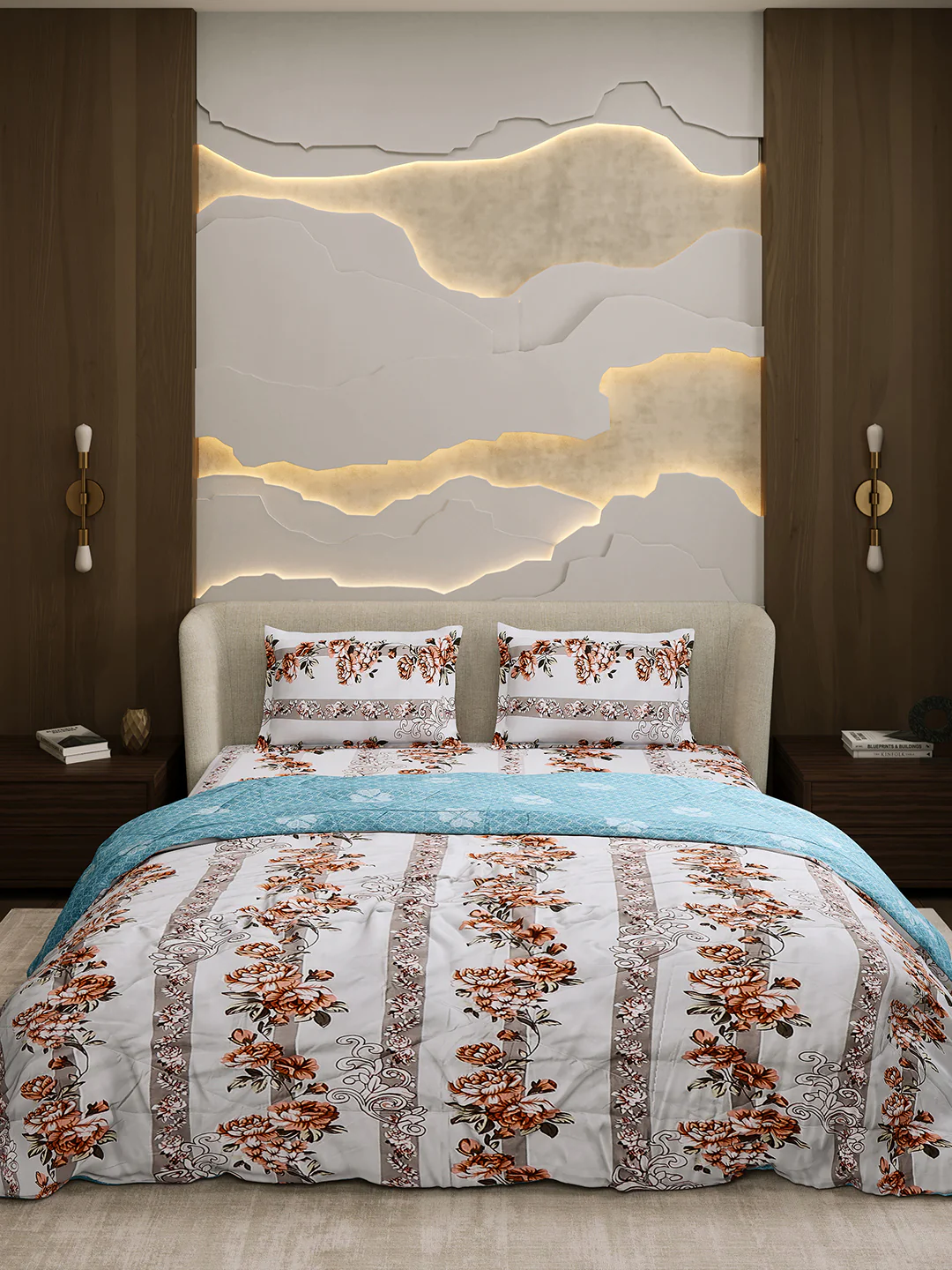 Printed Double Bed 130 GSM 4 Pc Bedding Set (1 Bedsheet, 1 AC Comforter & 2 Pillow Cover) - Image 2