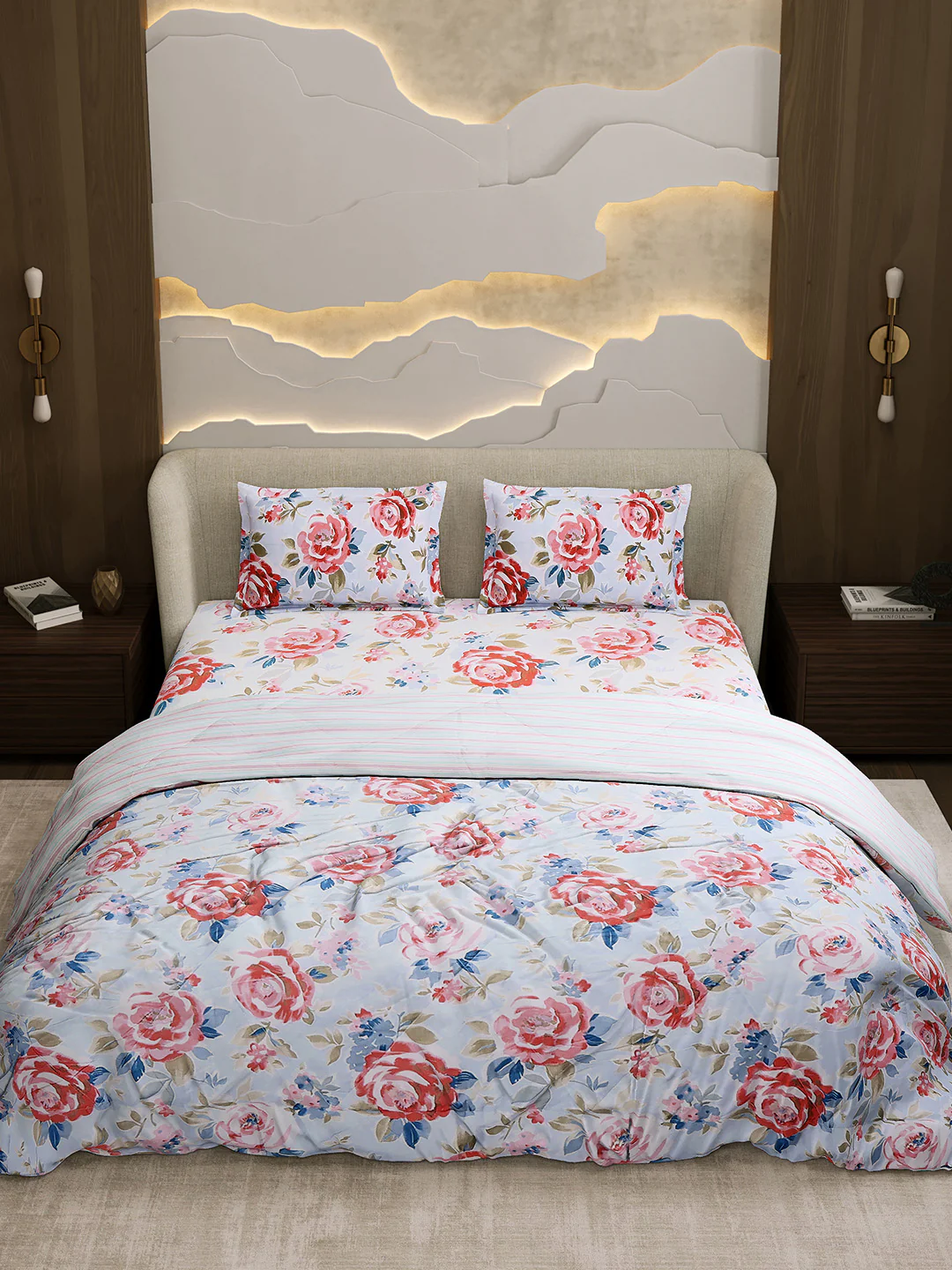 Printed Double Bed 130 GSM 4 Pc Bedding Set (1 Bedsheet, 1 AC Comforter & 2 Pillow Cover) - Image 3