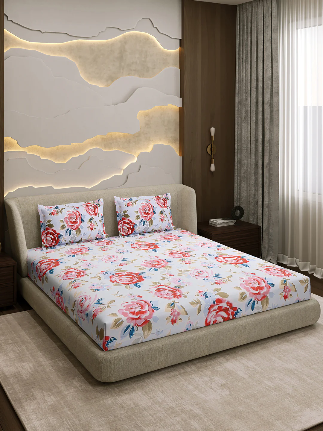 Printed Double Bed 130 GSM 4 Pc Bedding Set (1 Bedsheet, 1 AC Comforter & 2 Pillow Cover) - Image 7