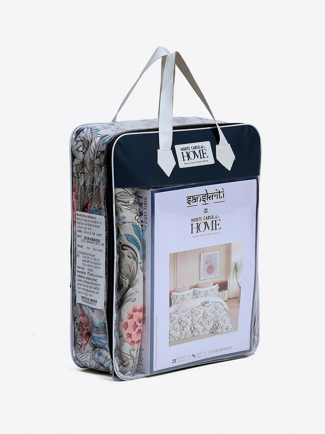 Printed Double Bed 130 GSM 4 Pc Bedding Set (1 Bedsheet, 1 AC Comforter & 2 Pillow Cover) - Image 14