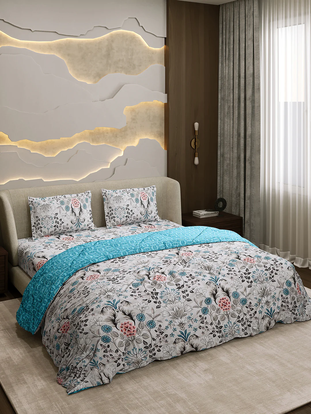 Printed Double Bed 130 GSM 4 Pc Bedding Set (1 Bedsheet, 1 AC Comforter & 2 Pillow Cover) - Image 4