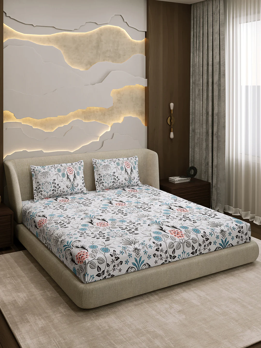 Printed Double Bed 130 GSM 4 Pc Bedding Set (1 Bedsheet, 1 AC Comforter & 2 Pillow Cover) - Image 7