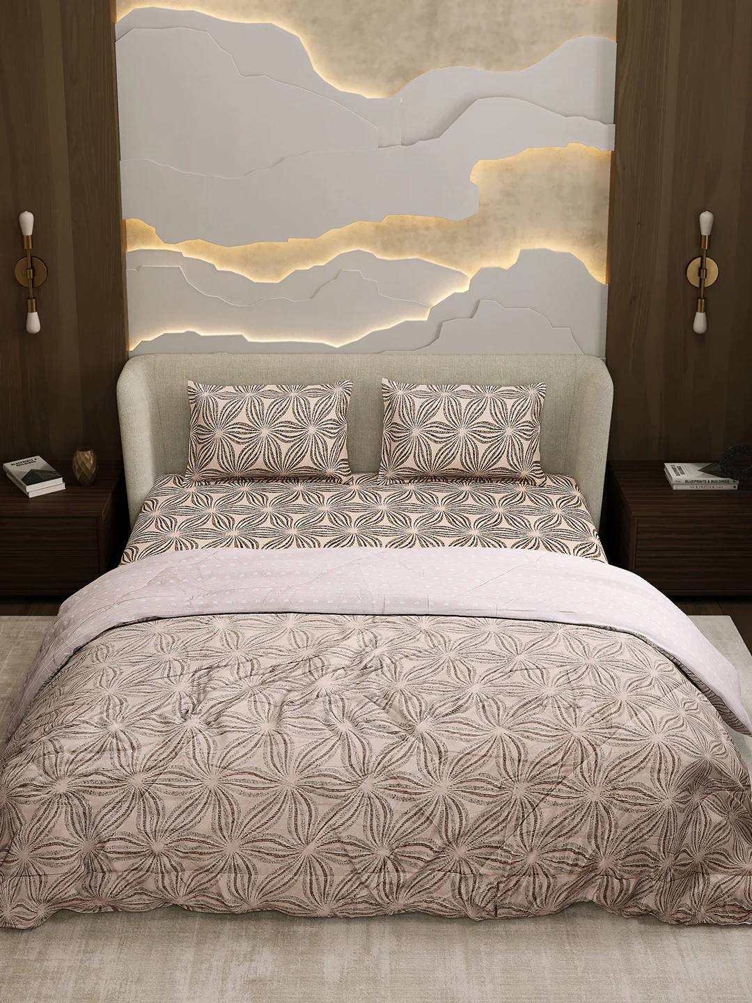 Printed Double Bed 130 GSM 4 Pc Bedding Set (1 Bedsheet, 1 AC Comforter & 2 Pillow Cover) - Image 3