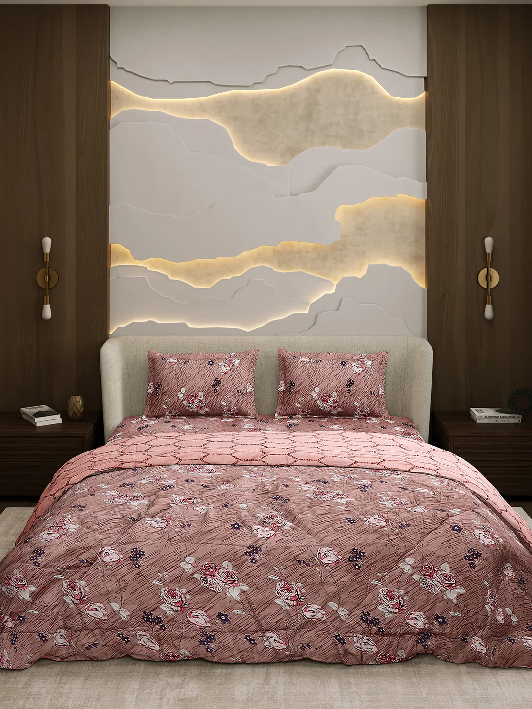 Printed Double Bed 130 GSM 4 Pc Bedding Set (1 Bedsheet, 1 AC Comforter & 2 Pillow Cover) - Image 2