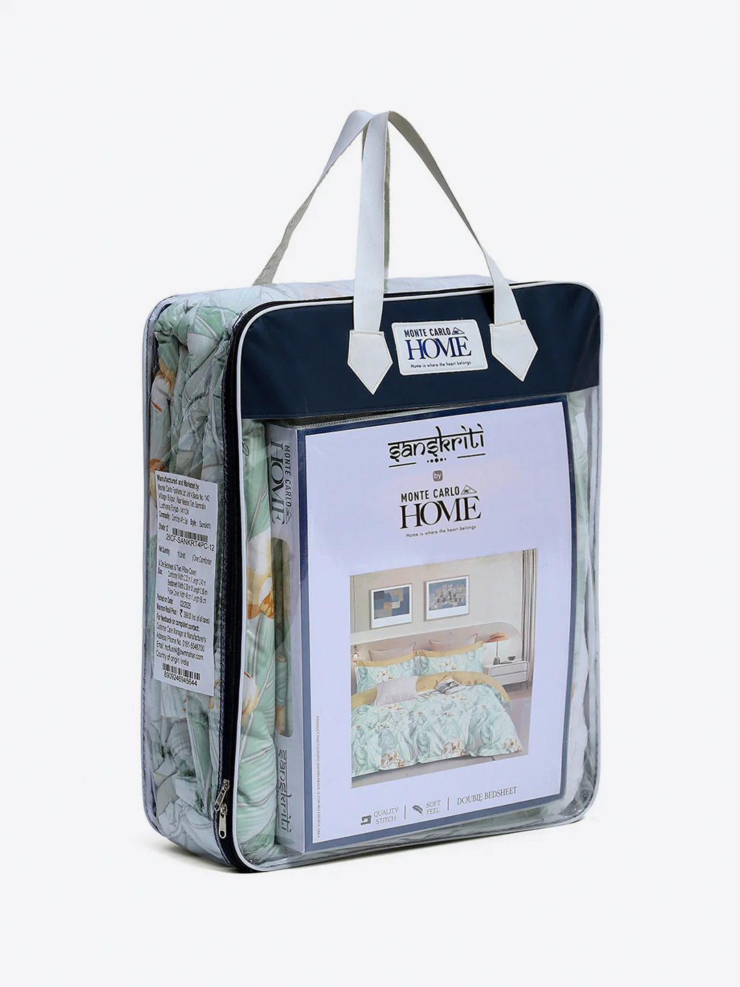 Printed Double Bed 130 GSM 4 Pc Bedding Set (1 Bedsheet, 1 AC Comforter & 2 Pillow Cover) - Image 14