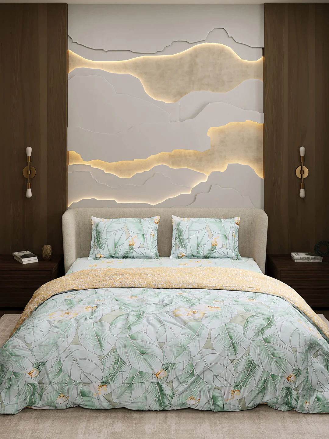 Printed Double Bed 130 GSM 4 Pc Bedding Set (1 Bedsheet, 1 AC Comforter & 2 Pillow Cover) - Image 2