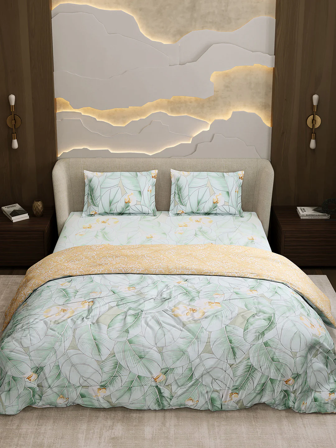 Printed Double Bed 130 GSM 4 Pc Bedding Set (1 Bedsheet, 1 AC Comforter & 2 Pillow Cover) - Image 3