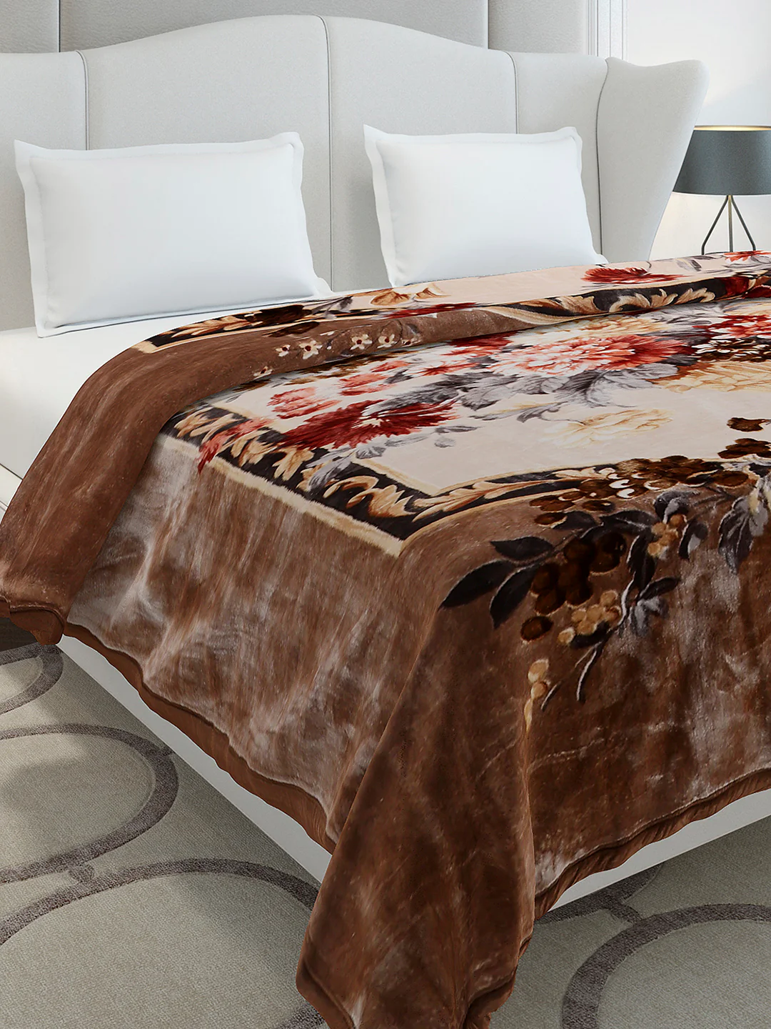 Printed Double Bed 2 Ply, 1042 GSM Cloudy Blanket for Heavy Winter - (Emilia)