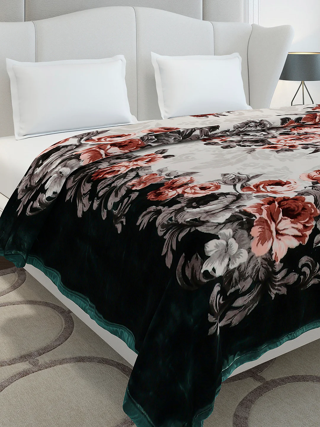 Printed Double Bed 2 Ply, 1042 GSM Cloudy Blanket for Heavy Winter - (Emilia)