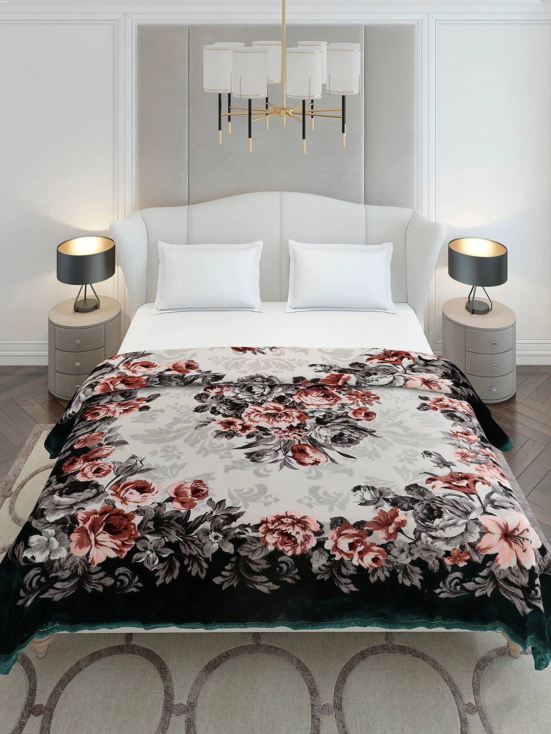 Printed Double Bed 2 Ply, 1042 GSM Cloudy Blanket for Heavy Winter - (Emilia) - Image 3