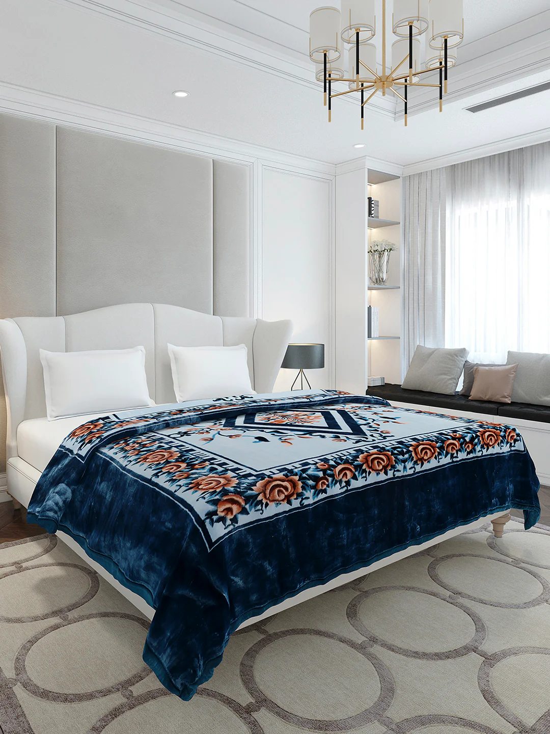 Printed Double Bed 2 Ply, 1042 GSM Cloudy Blanket for Heavy Winter - (Emilia) - Image 4