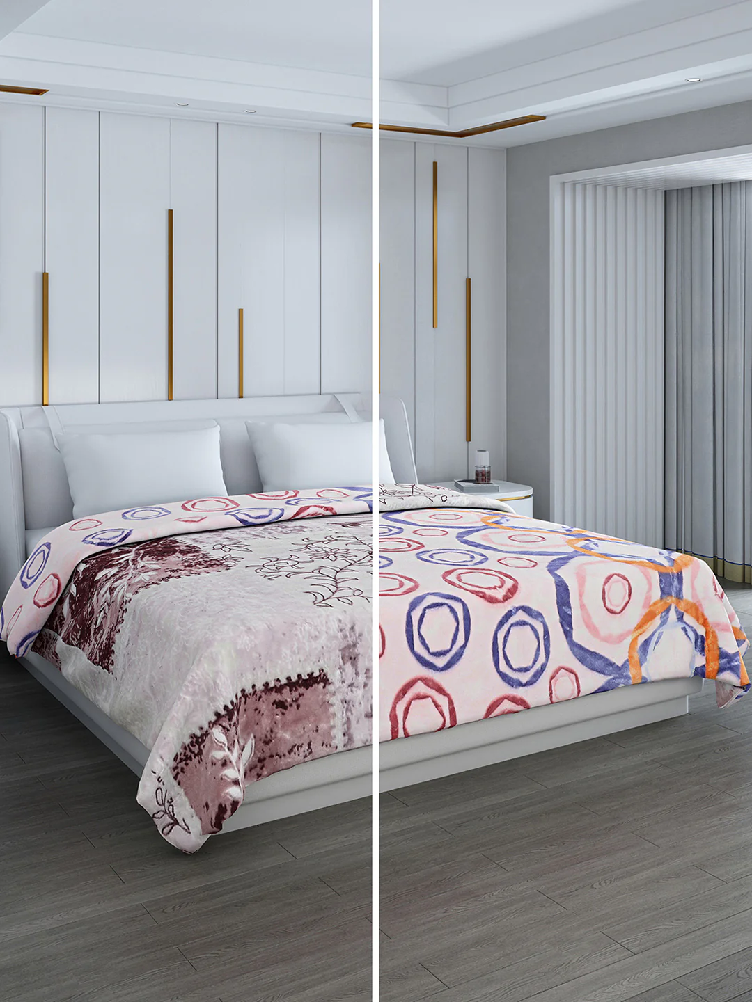 Printed Double Bed Reversible Blanket 2 Ply, 853 GSM, 4.5 kg (Tohfa) - Image 2