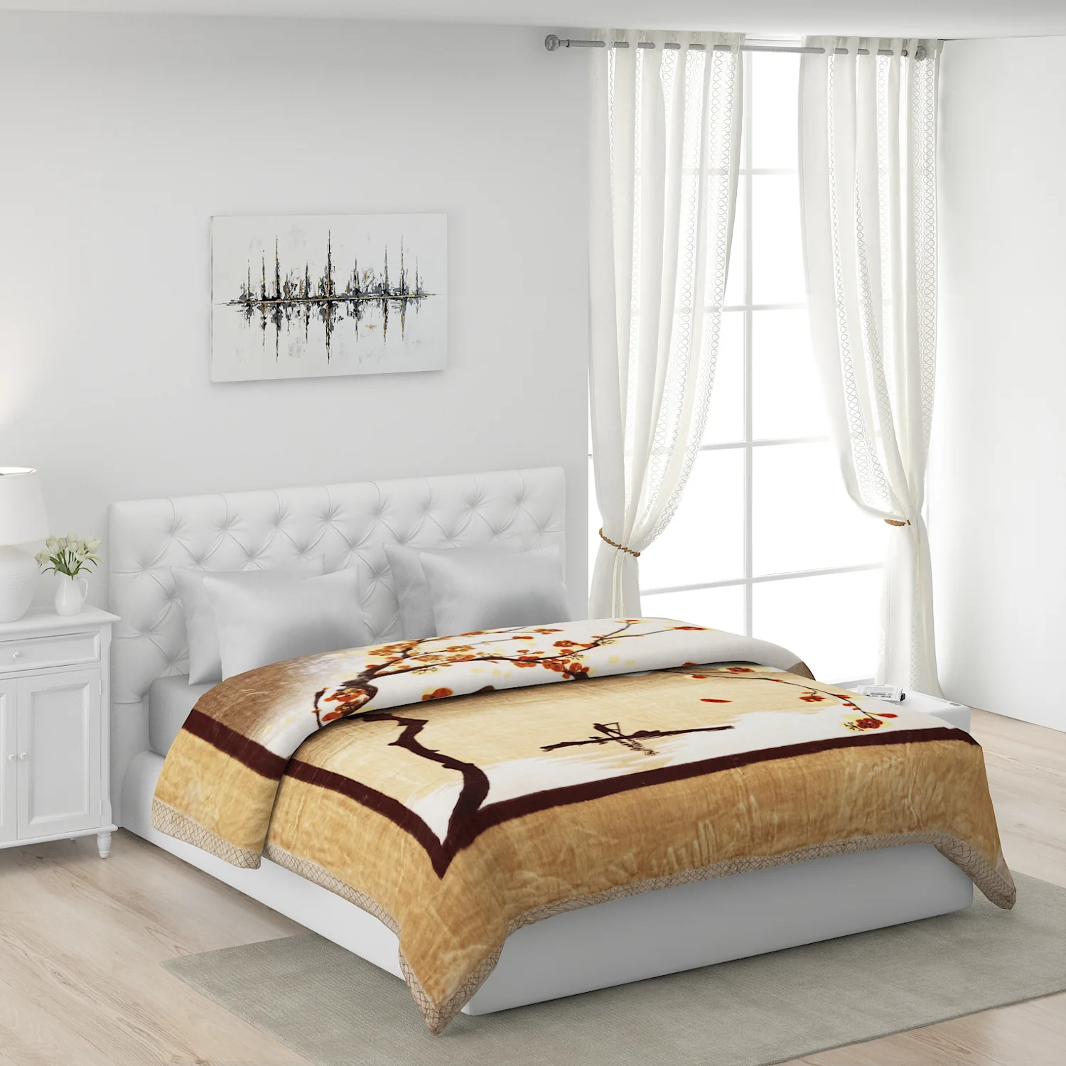 Printed Double Bed Blanket for Mild Winter -1 Ply