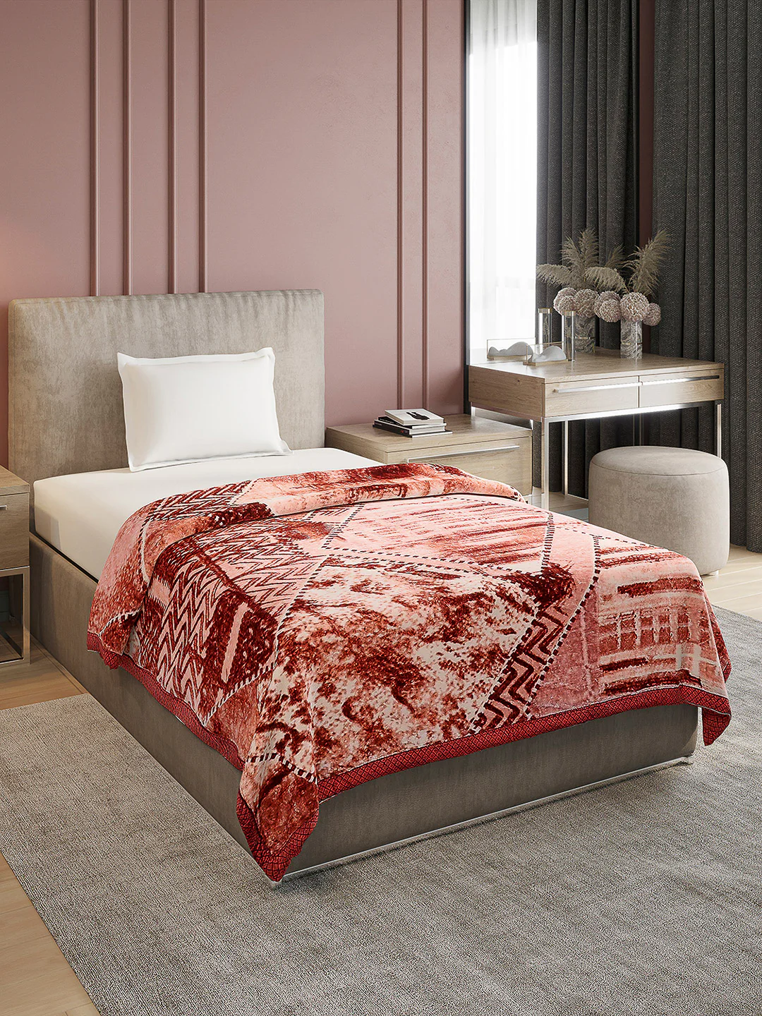 Printed Single Bed Reversible Blanket 2 Ply, 597 GSM, 2.1 kg (Everest) - Image 4