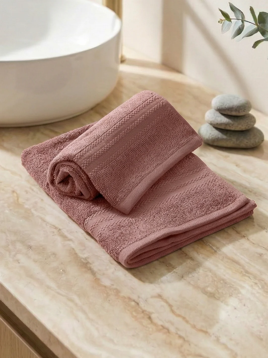 Quartz Pink Pure Cotton Solid 380 GSM Hand Towel 2 Pc Set (Jazz Collection) - Image 2