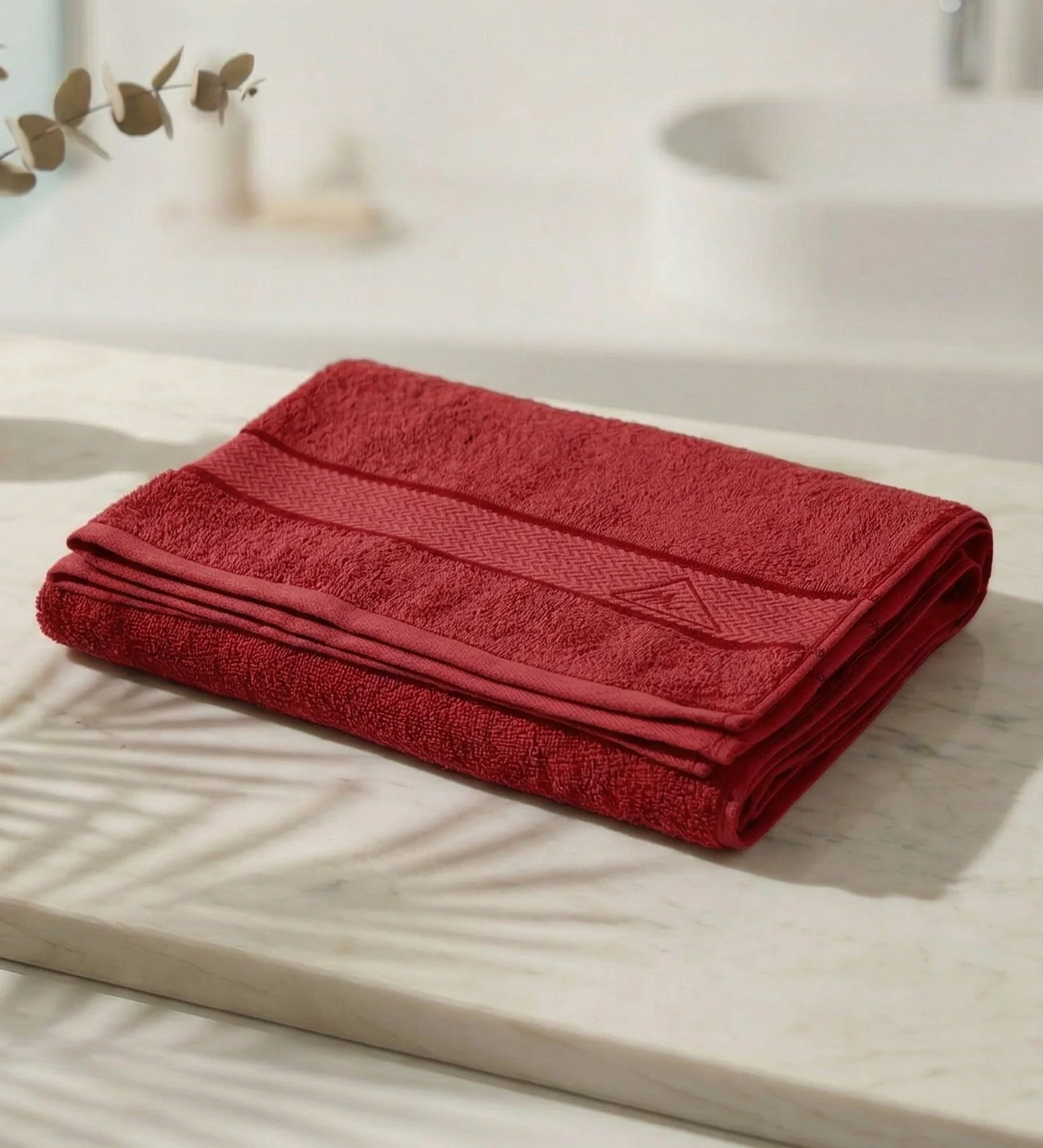 Red Pure Cotton Solid 450 GSM Bath Towel 1 Piece (Oasis Collection) - Image 2