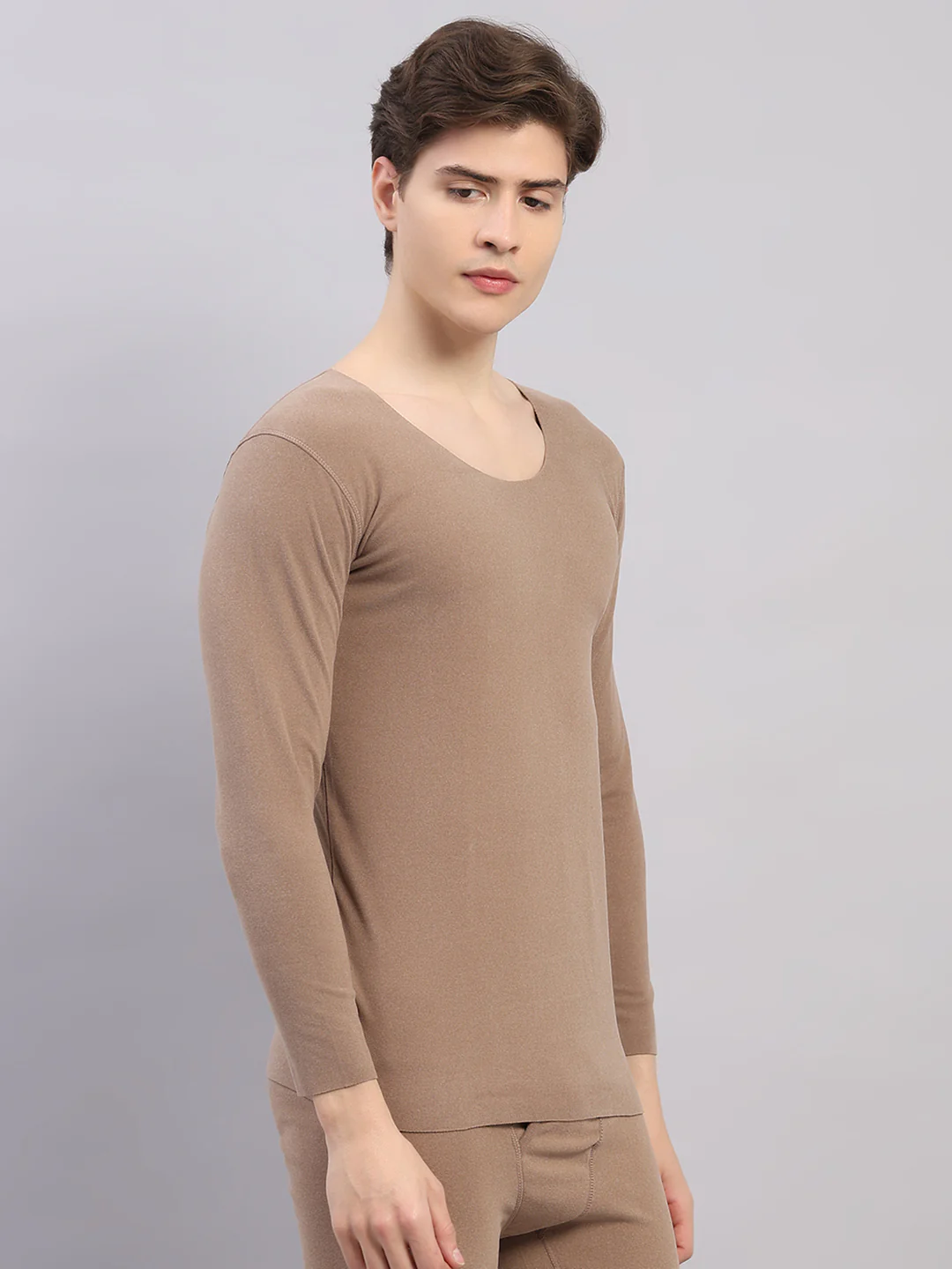Rock.it Men Beige Solid Round Neck Full Sleeve Thermal Vest - Image 4