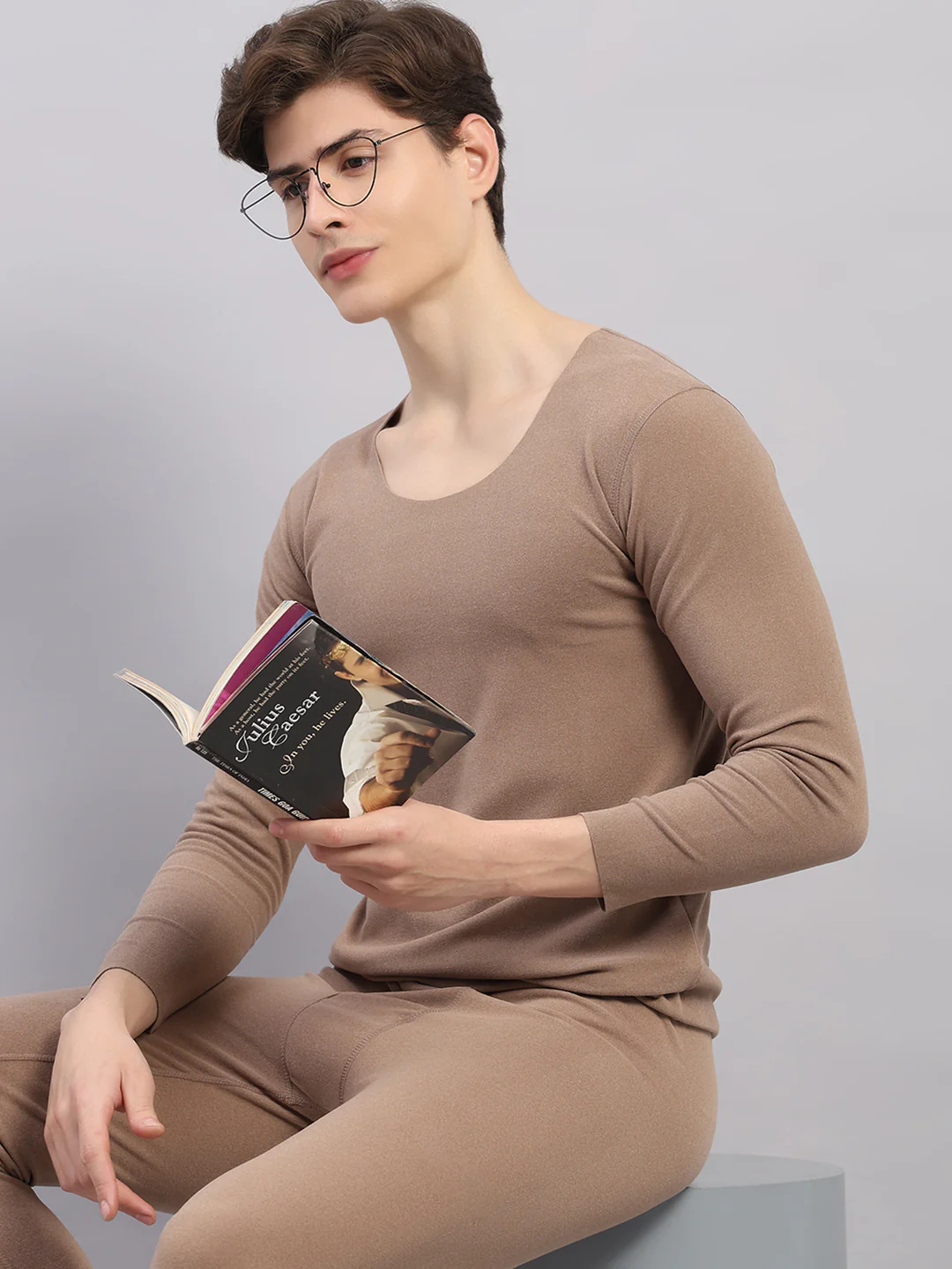 Rock.it Men Beige Solid Round Neck Full Sleeve Thermal Vest - Image 6